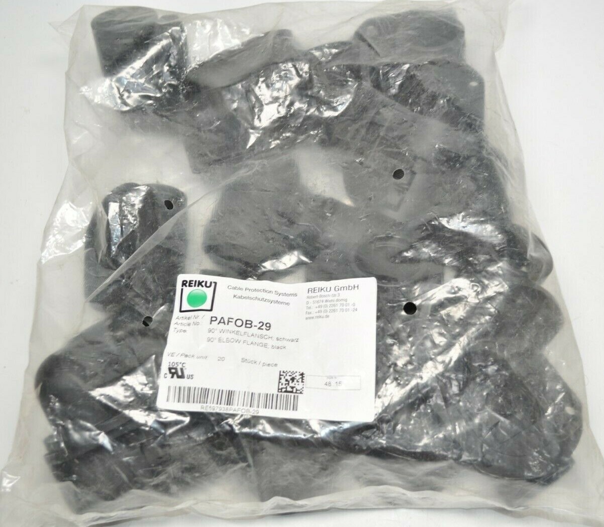 Bag of 20 REIKU 29mm NW Black Polyamide 90° Elbow Flange w/o Gasket