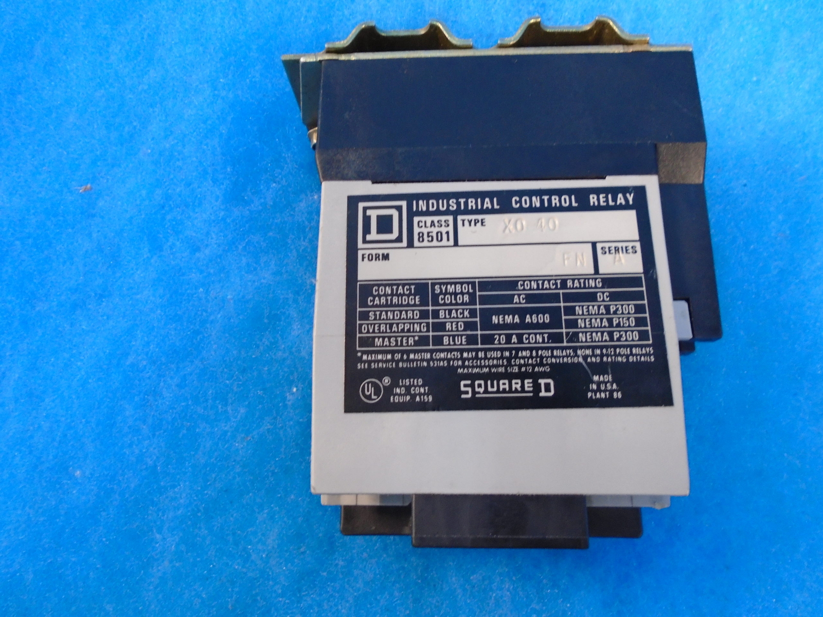 SQUARE D CL9998 TYX44 CLASS 8501 TYPE XO 40 SERIES A RELAY 1YR WARRANTY