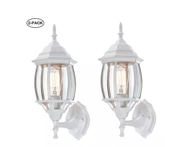 Hukoro 1-Light 17 in. Matte White Outdoor Hardwired Wall Lantern Sconce 2-PACK