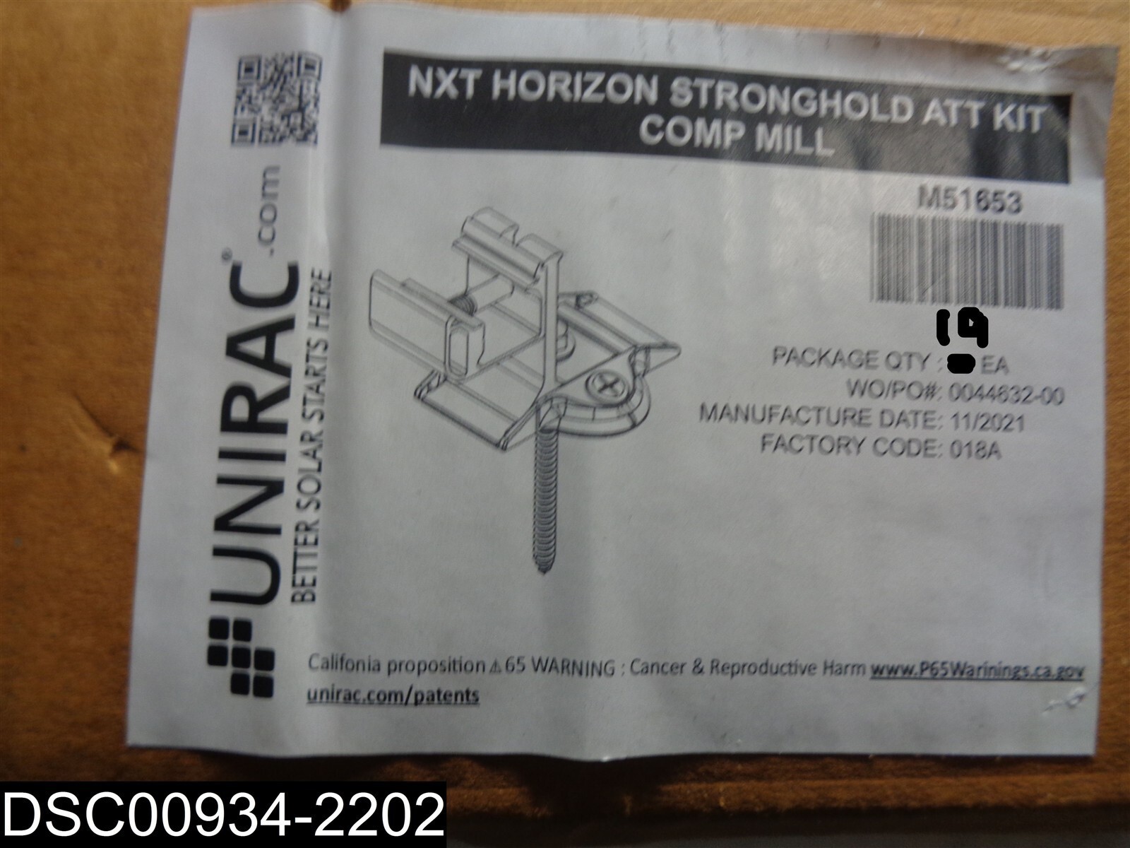 QTY=19: M51653 Unirac NXT Horizon Stronghold ATT Kit Comp Mil Brackets