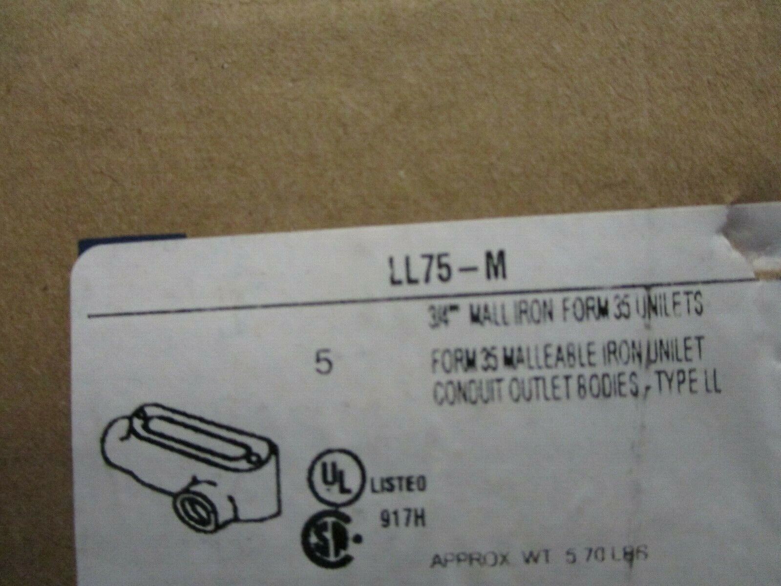 Appleton Unilet Conduit Outlet Body LL75-M Type: LL 3/4″ *Box of 5* New Surplus