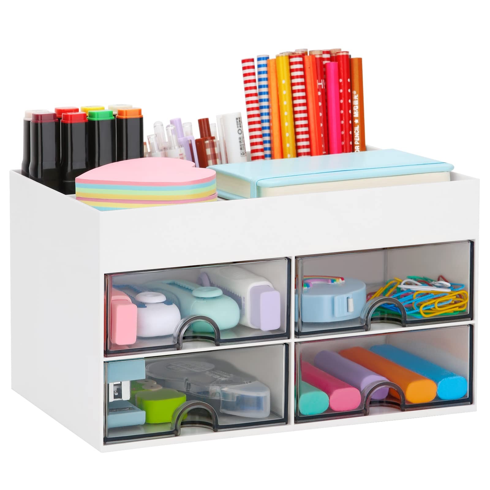 LETURE Desktop Organizer with Drawer, Accessories Stationary White