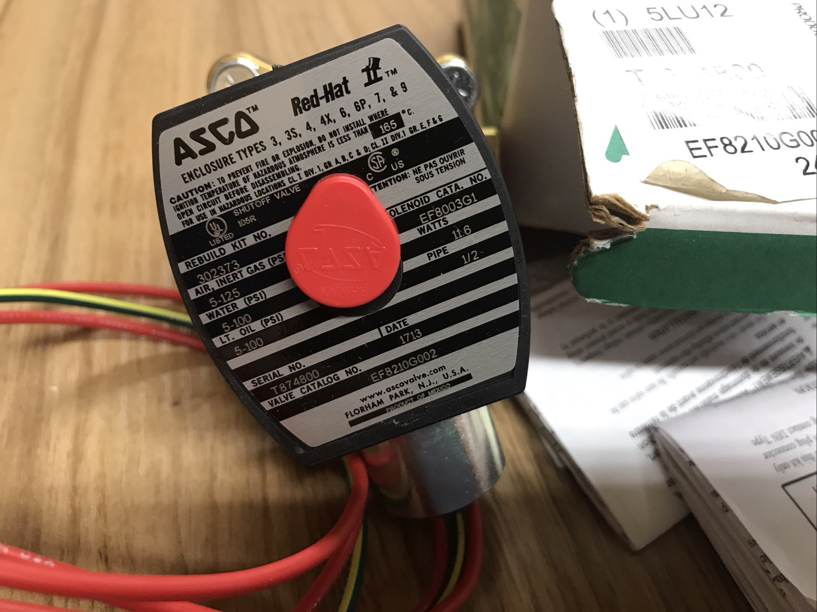 NEW OLD STOCK! ASCO 24V 1/2″ SOLENOID VALVE EF8210G002 Red Hat 5LU12 T 874800