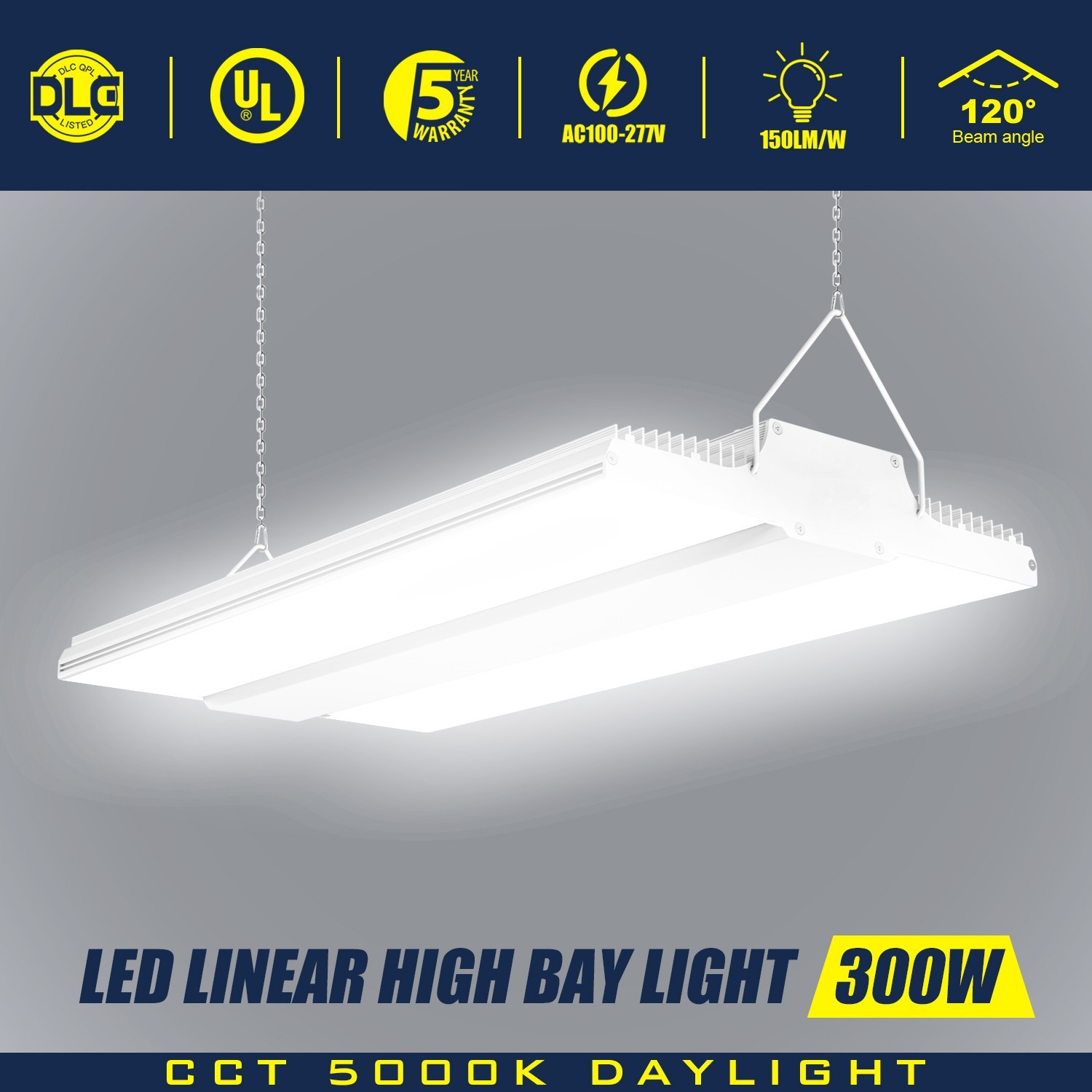300W LED Linear High Bay Light Commercial Warehouse Shop Light Fixtures 45,000lm