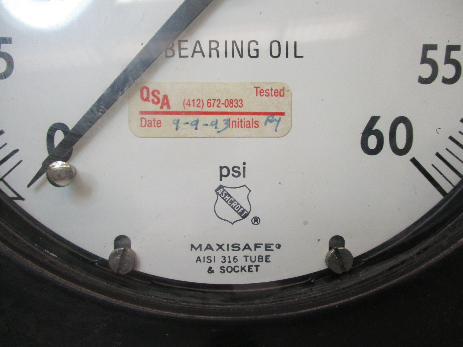 Bearing Oil Maxisafe Gauge 60 PSI AISI 316 Tube & Socket A1451AES