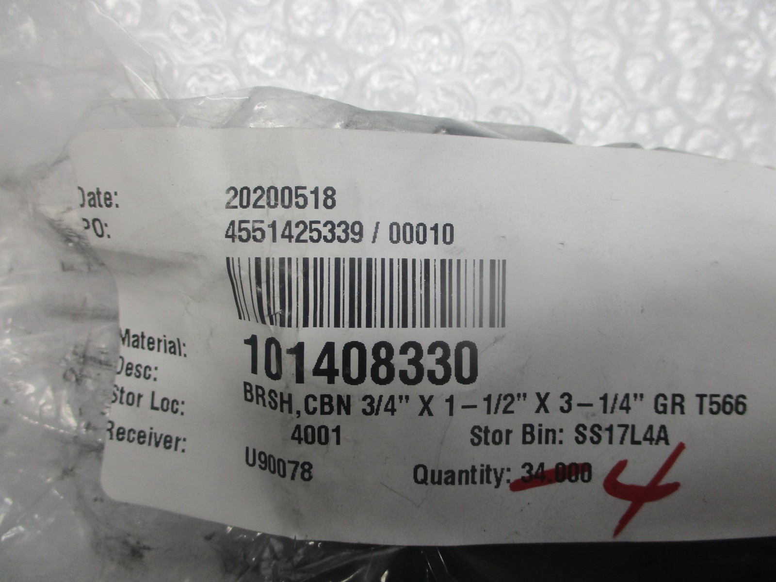 INDUSTRIAL SPARE T566 3/4X1-1/2X3-1/4 CARBON BRUSH LOT OF 4 NSNP