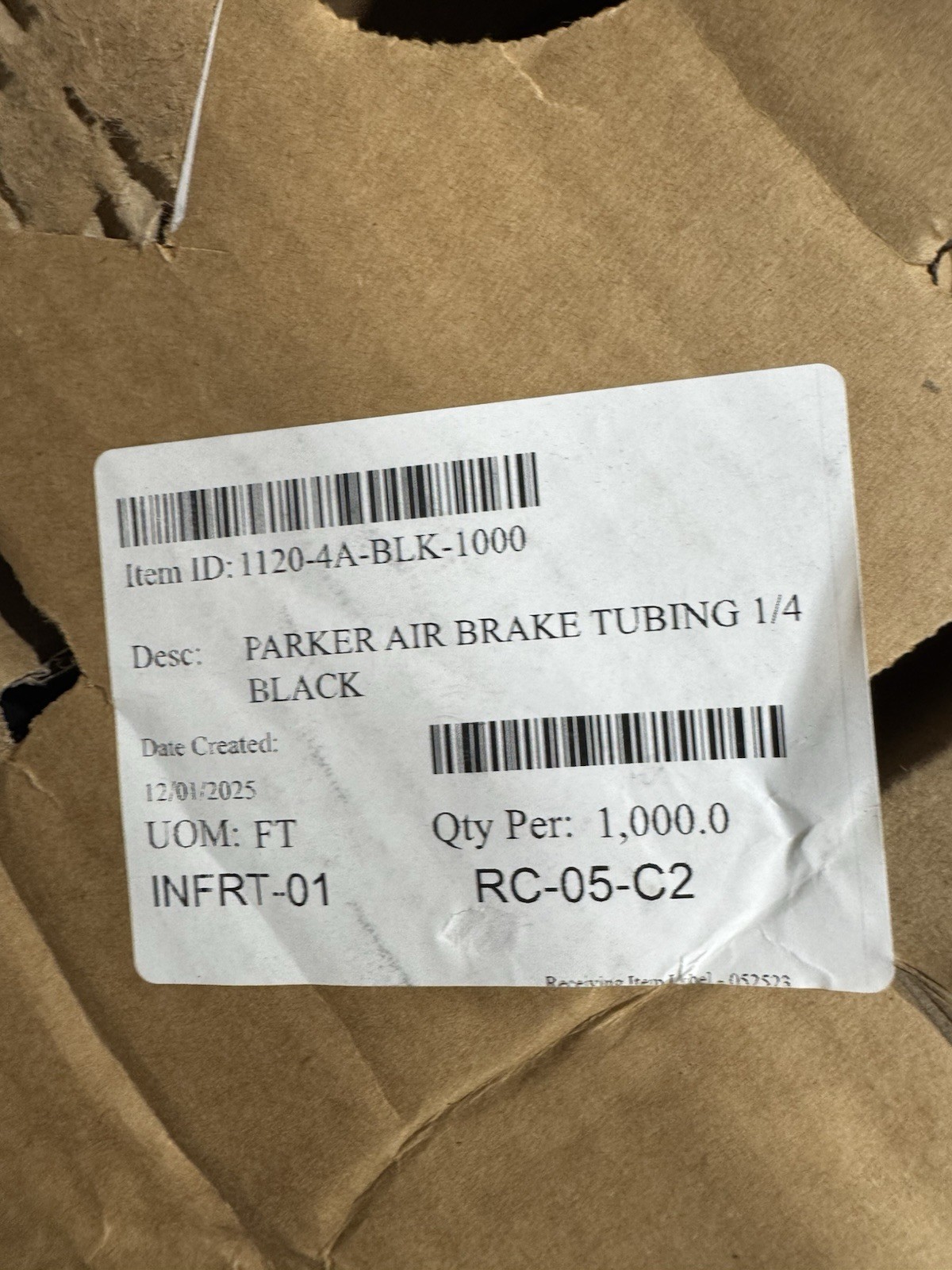 PARKER Tubing: Type A, Black, 1/4 in OD, 1,000 ft Lg. Model 1120-4A-BLK-1000