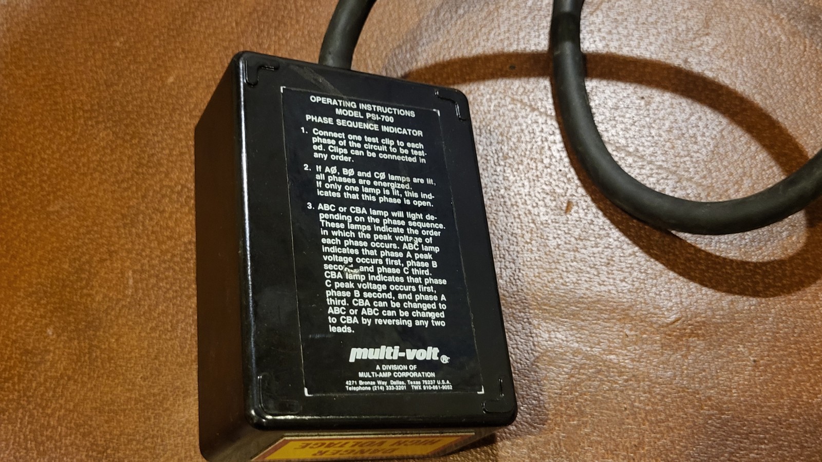 MULTI-VOLT Megger PSI-700 PHASE SEQUENCE ROTATION INDICATOR 90-700VOLTS Multiamp