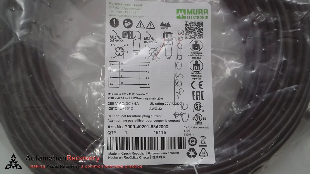 MURR ELEKTRONIK 7000-40201-6342000 DOUBLE ENDED CORDSET 20 METER, NEW #311456