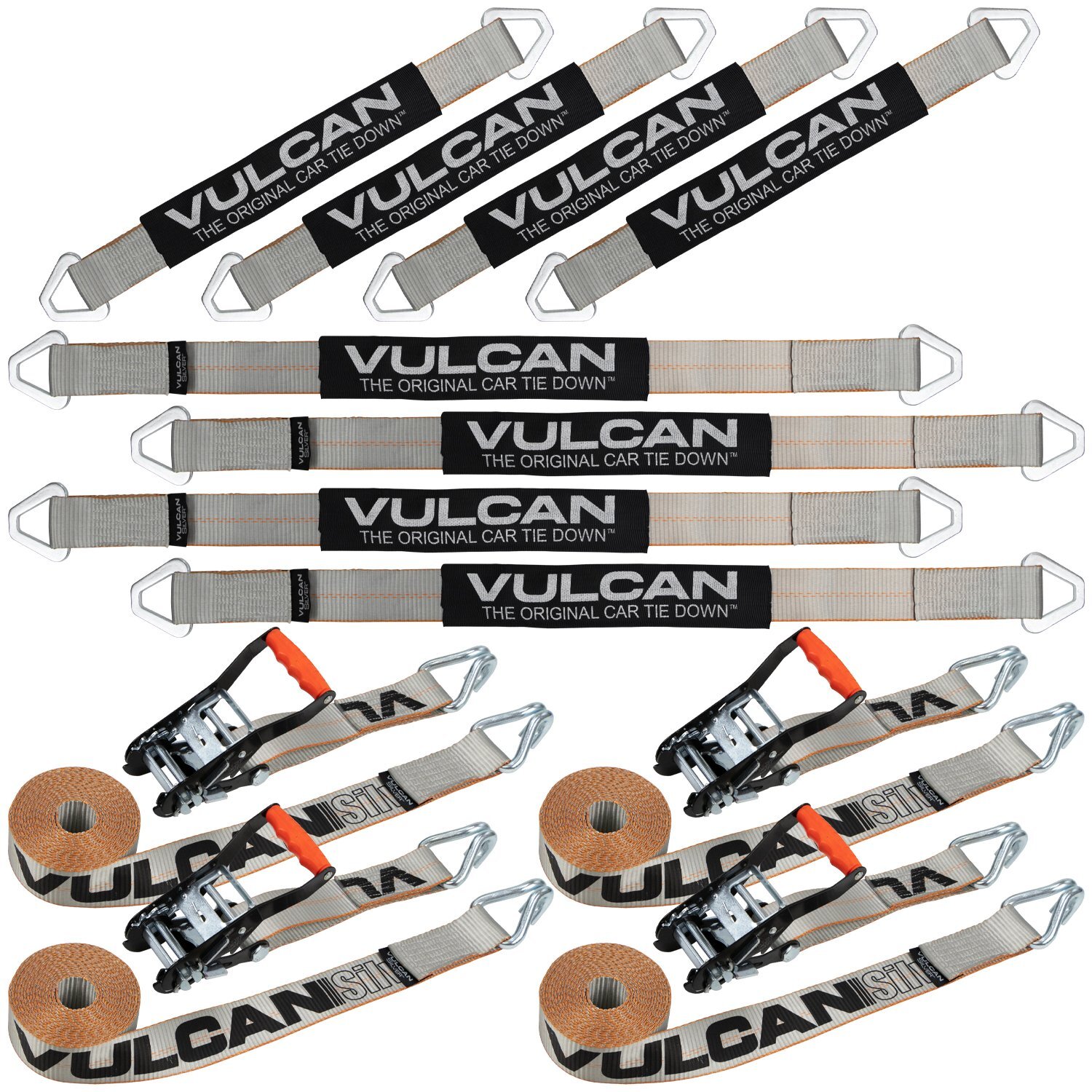 VULCAN Silver Series Axle Strap Tie Down Kit – Wire Hook Ratchet Straps