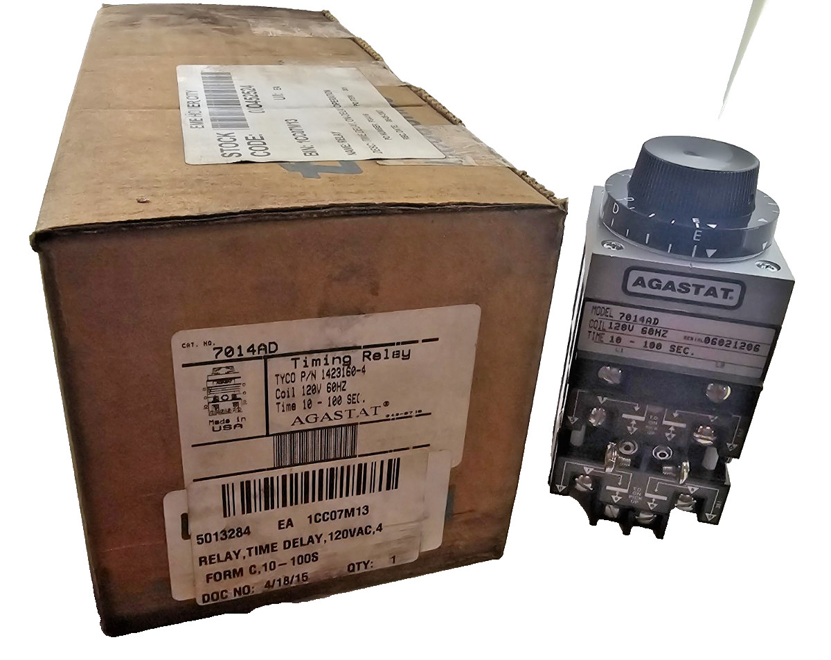 AGASTAT 7014AD TIMING RELAY 10-100SEC 120V 60HZ TIME DELAY