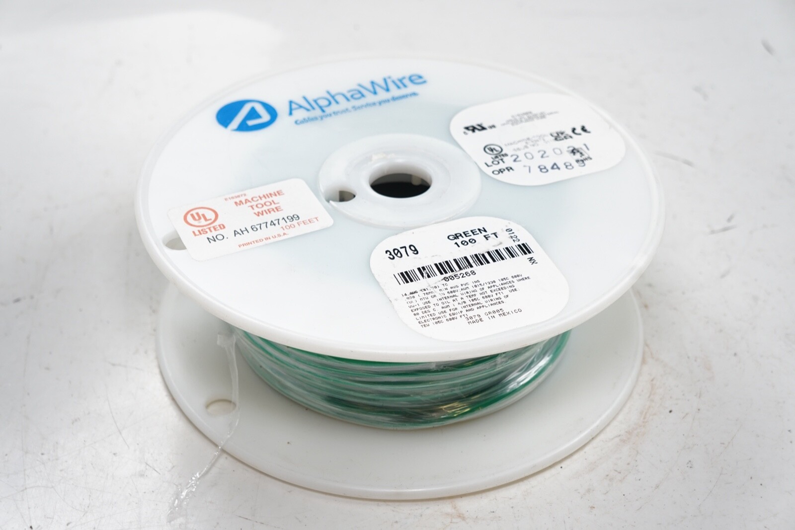 ALPHA WIRE 3079-GR005 14 AWG Hook-Up Machine Wire 41/30 Green 600V 100.0′ 30.5m