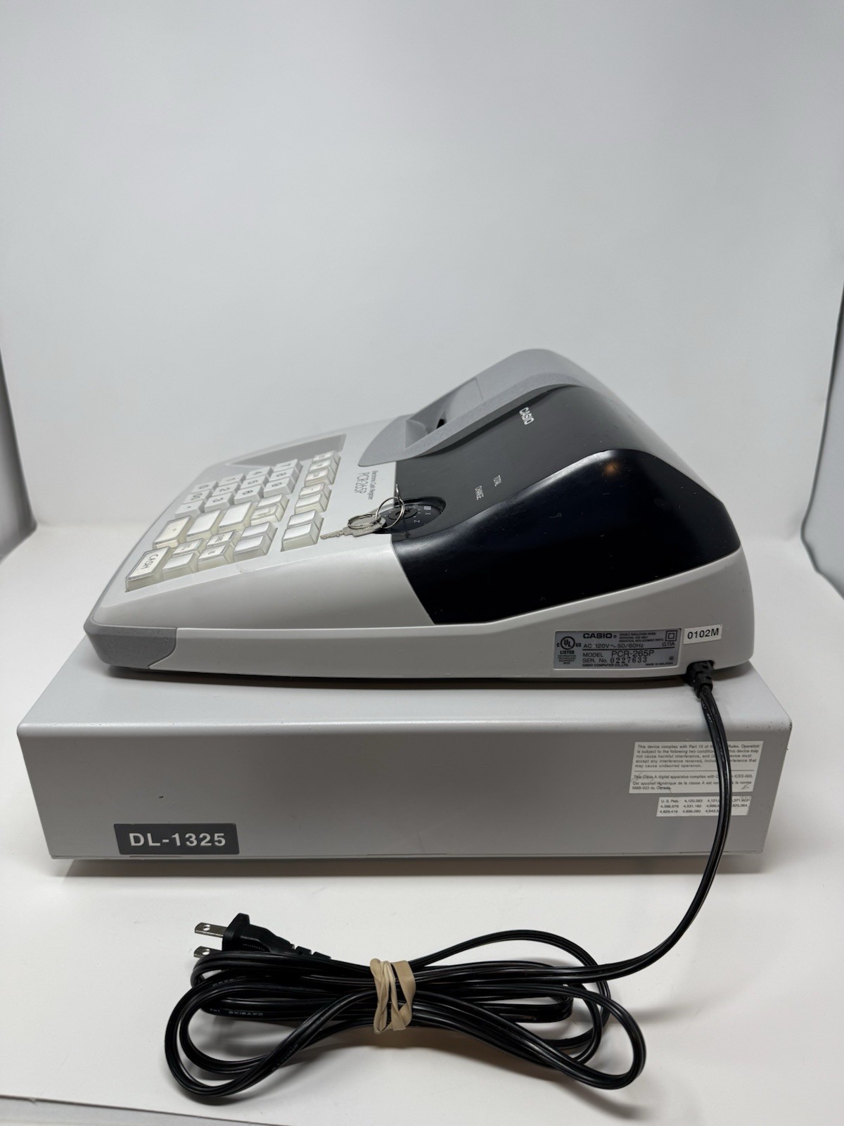 CASIO PCR-265P ELECTRONIC CASH REGISTER WITH KEY, MONEY DRAWER & MANUAL, TESTED