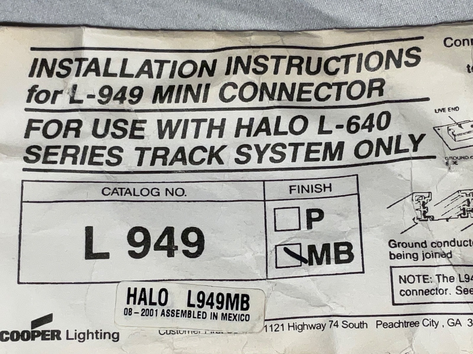 Halo L949MB Matte Black 2-Circuit Mini Joiner For L640 Miniature 2 Circuit Track