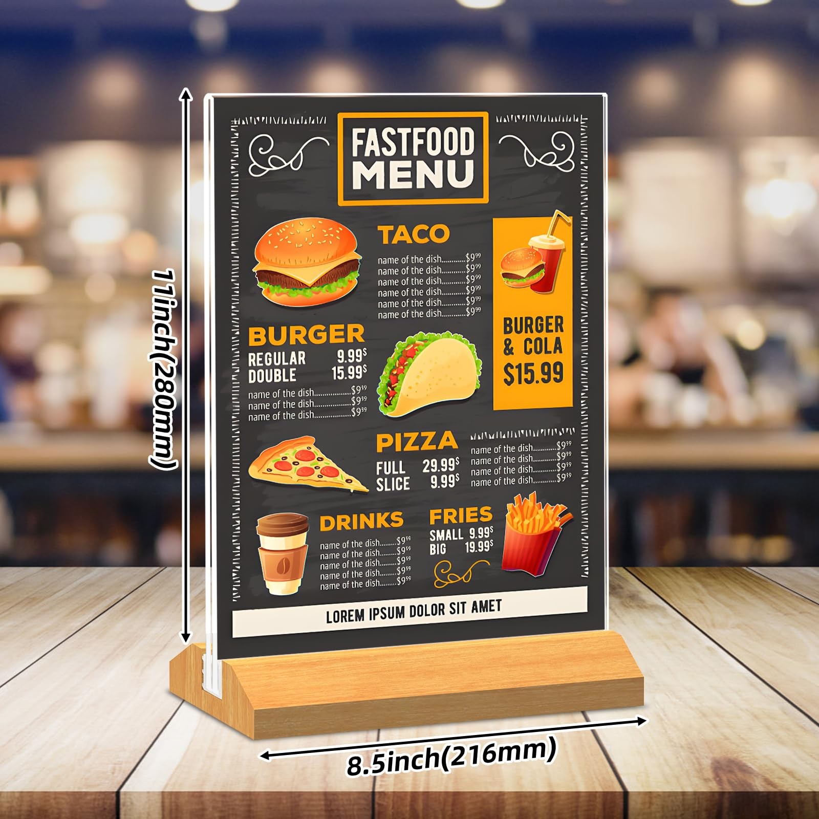 10 Pack Acrylic Sign Holder 8.5 x 11 Inch, Wood Base Signs Stand for Menu Flyer