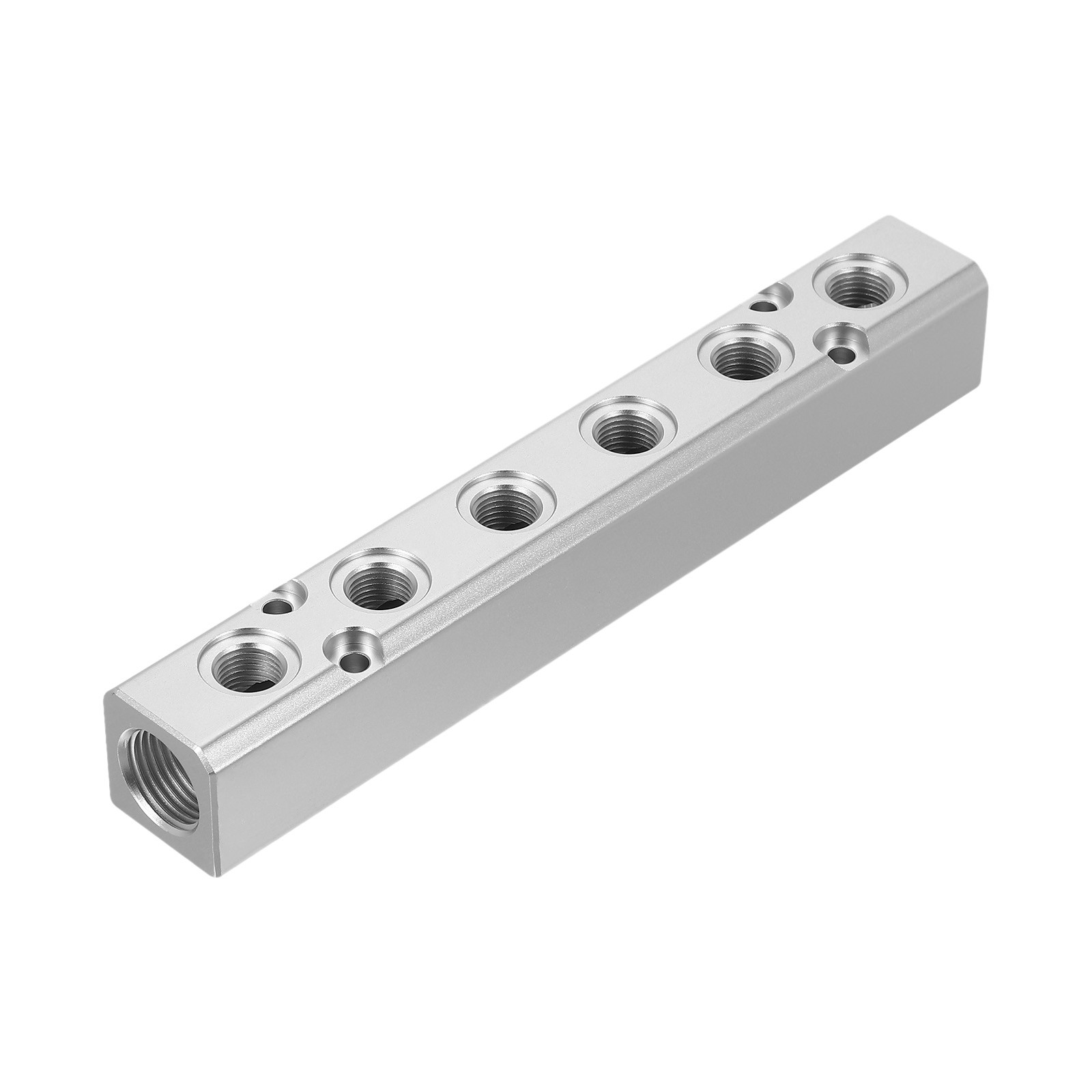 6 Way 8 Port 1/4″ Output Port 1/2″ Supply Port Air Hose Inline Manifold, Silver