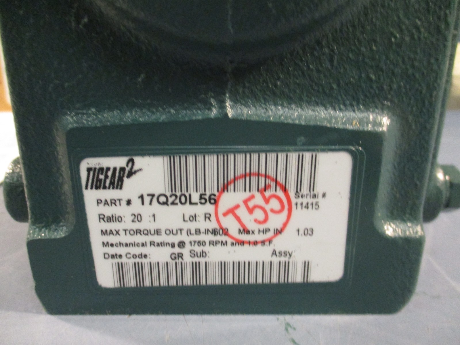 DODGE PART#17Q20L56 TIGEAR-2 GEAR REDUCER 1750RPM, 1HP 20:1 Ratio
