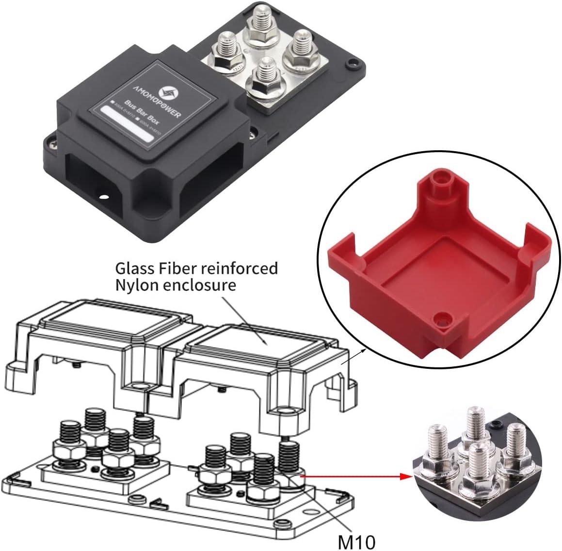 Copper 400A Busbar 12V-48V 8 Terminals Power Distribution Block for Car RV Solar