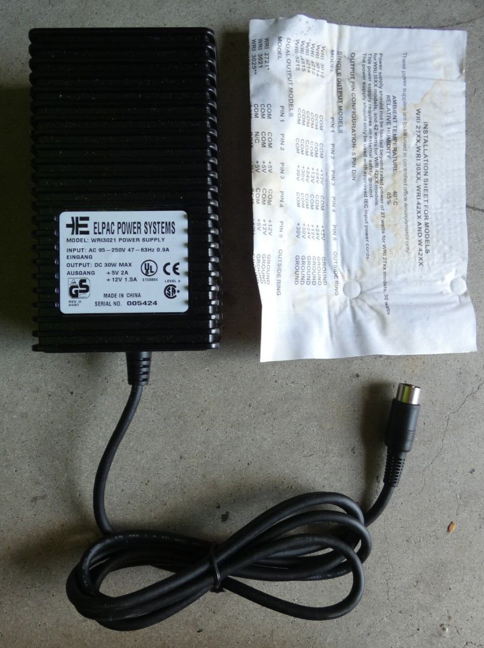 New Elpac Power Supply Model: WRI3021