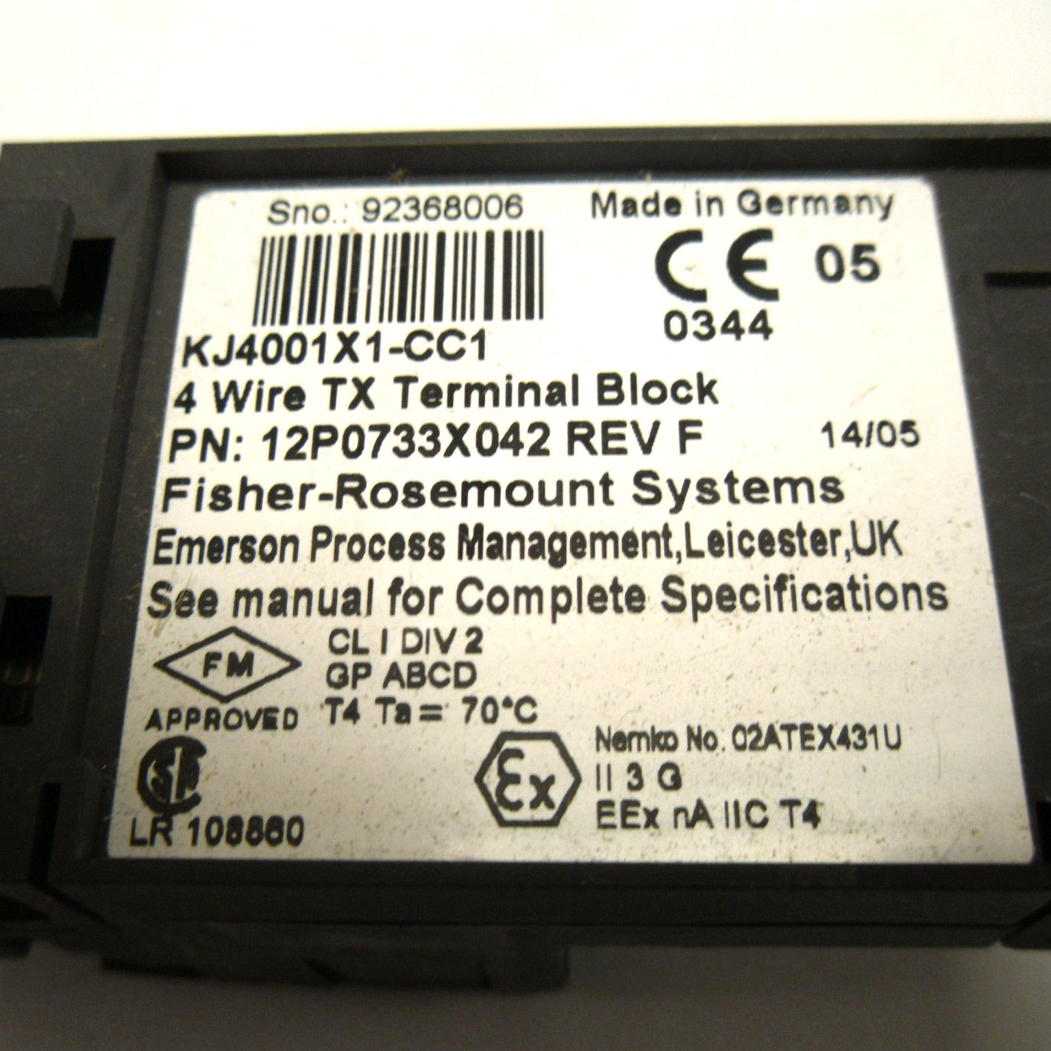 FISHER-ROSEMOUNT KJ4001X1-CC1 TERMINAL BLOCK