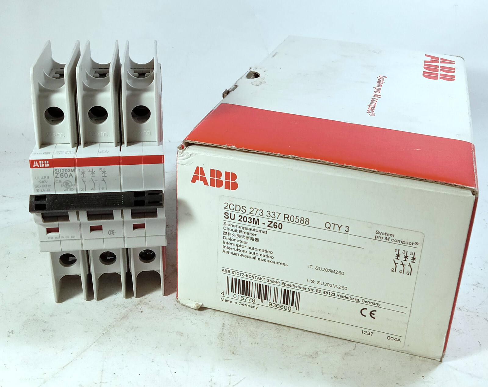 1 NEW ABB SU 203M-Z60 3 POLE MOLDED CASE CIRCUIT BREAKER NNB ***MAKE OFFER***