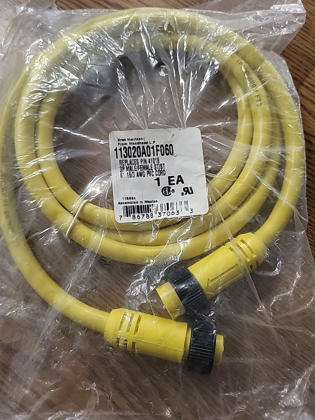Brad Harrison 113020A01F060 Replaces P/N 41018 3 Pins Male/Female Straight, 6′