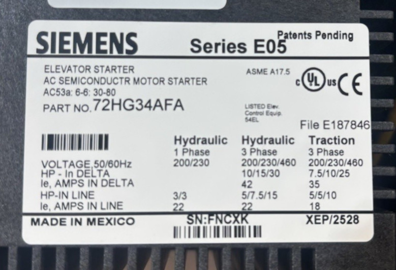 SIEMENS 72HG34AFP Elevator Soft Starter New S6