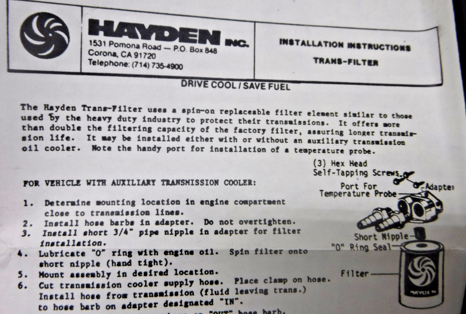 Hayden 1101 S-977 C-1860 Trans Transmission Filter Kit #5397 PH-16