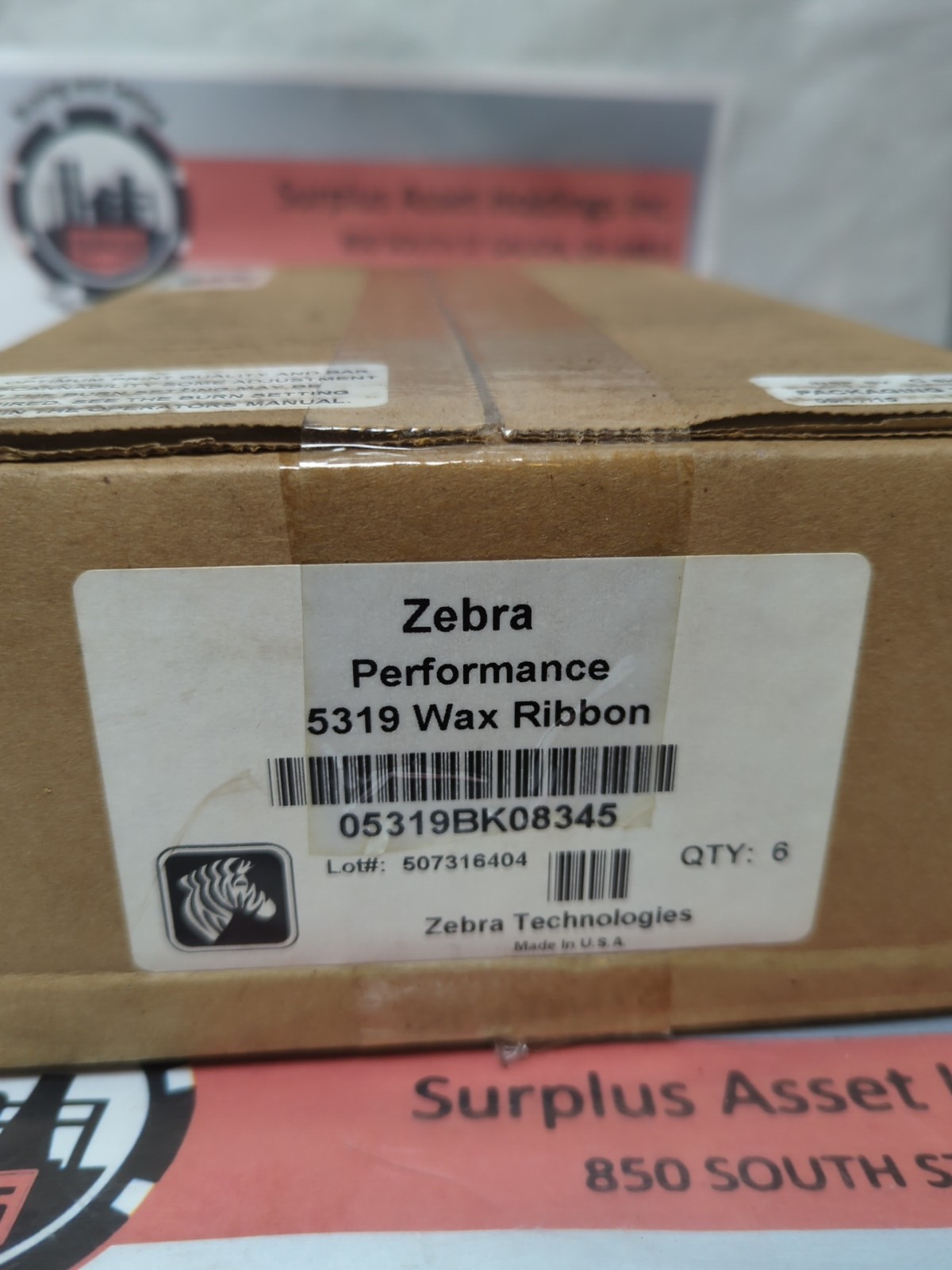 ZEBRA,5319,BLACK WAX RIBBON PACK OF 6 ROLLS 83MMX50M/3.27″X1476′ EACH NOS