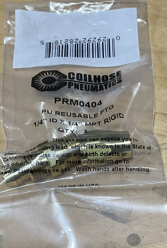 Pack Of 2 Coilhouse PRM0404 Polyurethane 1/4” X 1/4” MPT Reusable Fitting