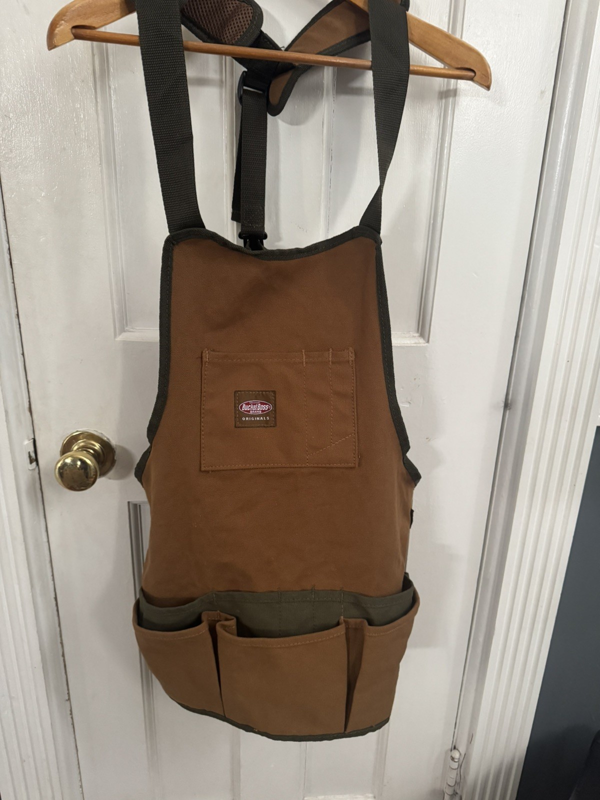 Bucket Boss Waist Apron 16 Pocket, Brown/Green, Canvas 23” length, 24”across
