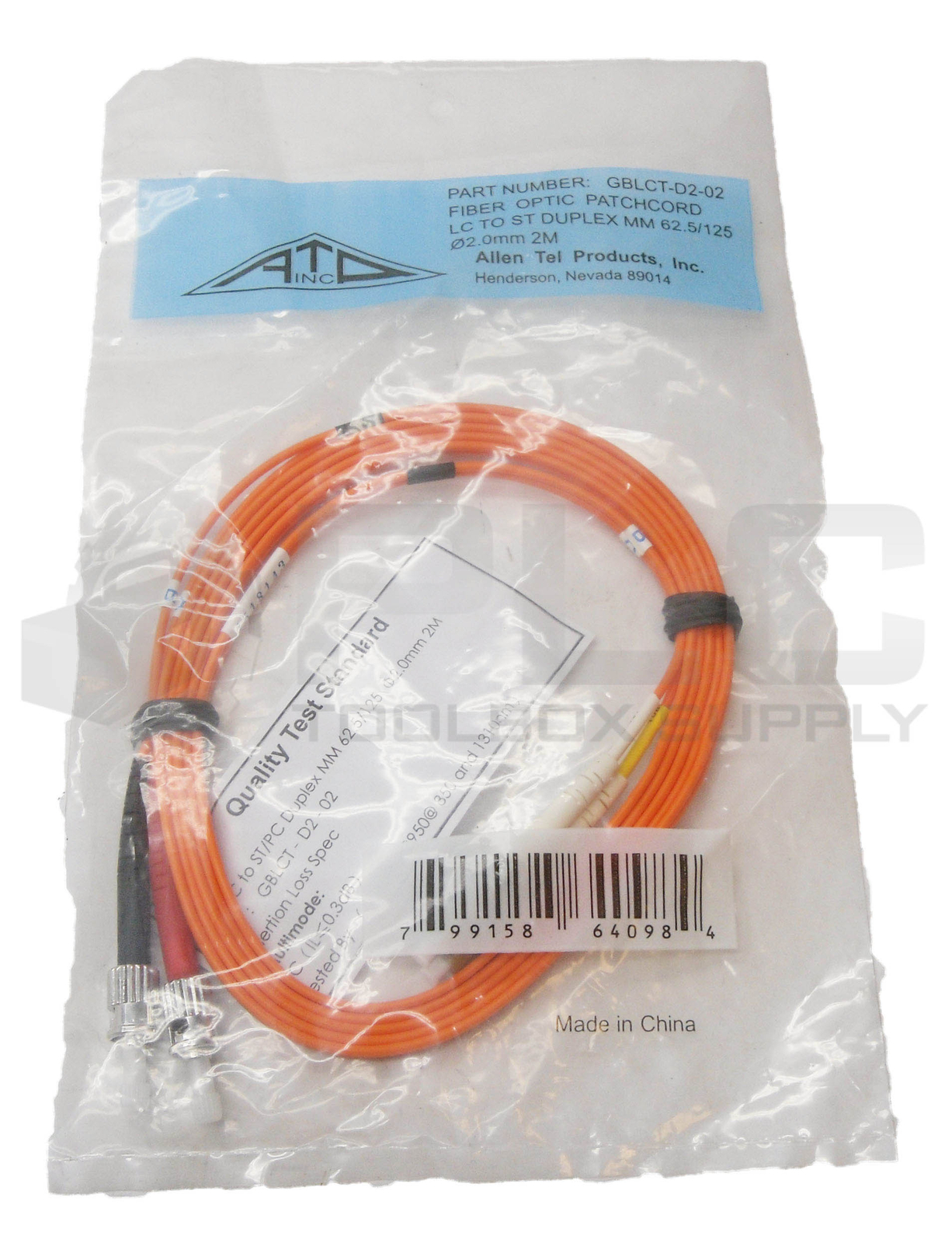 SEALED NEW ALLEN TEL GBLCT-D2-02 FIBER OPTIC PATCHCORD 2M 62.5/125MM