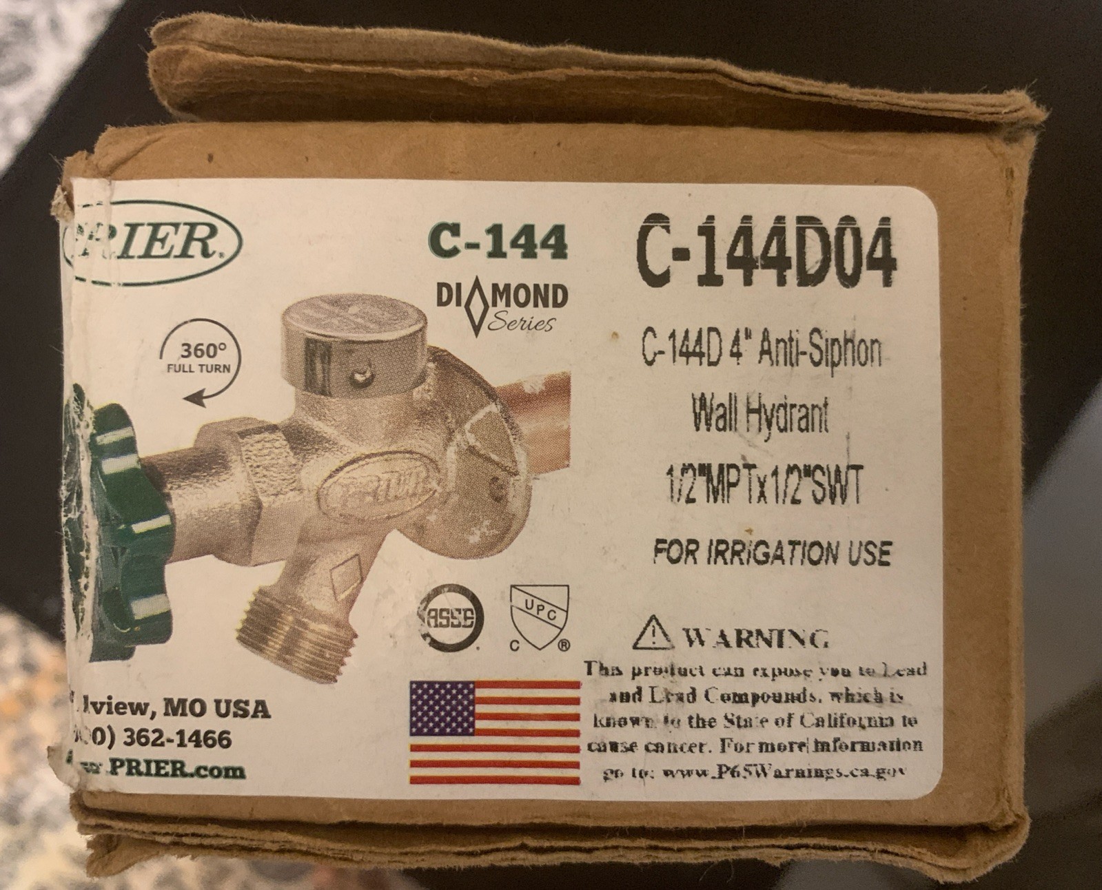 Prier C-144D-10 C-144 Series Freezeless Wall Hydrant 10 Length 1/2 MPT x 1/2 SWT