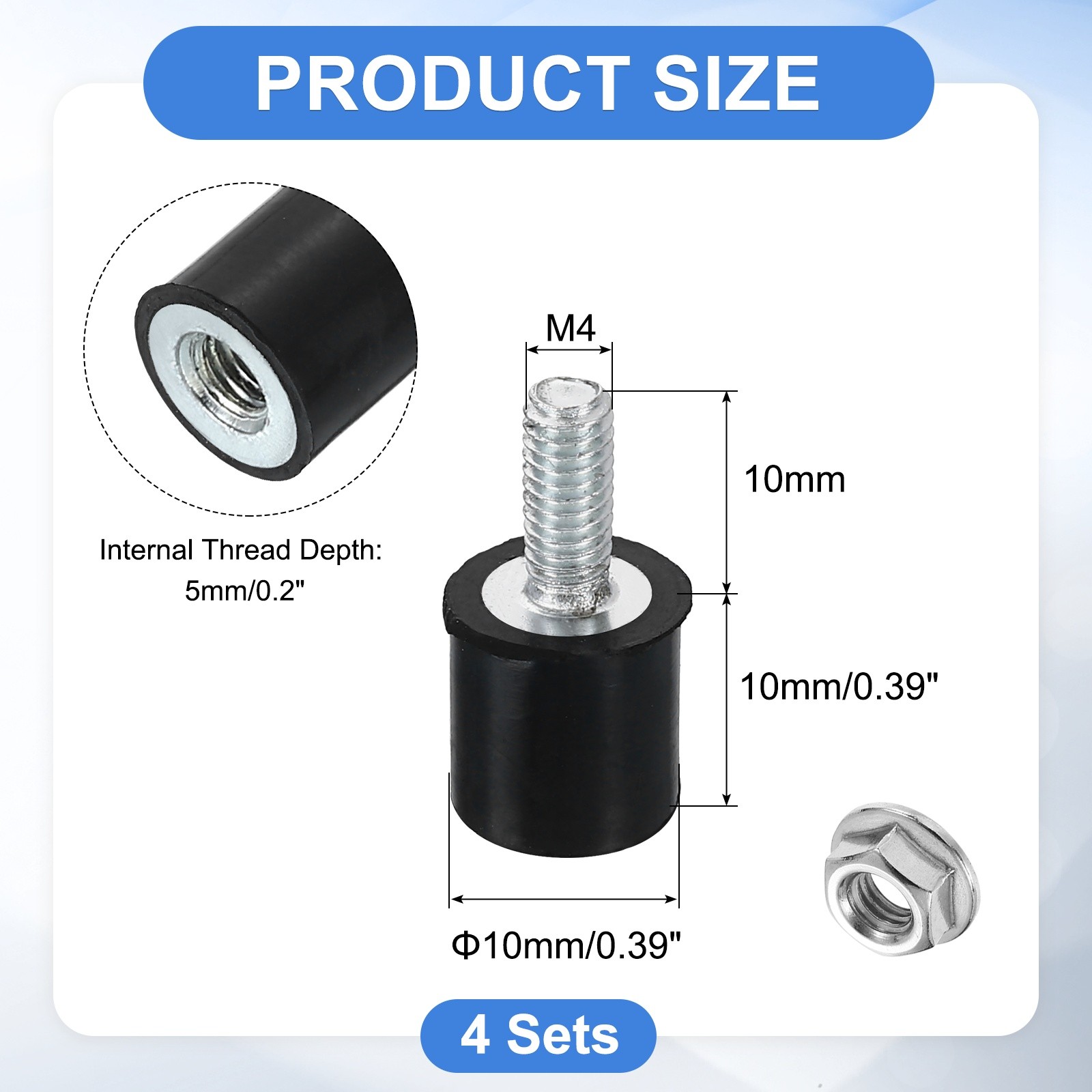4Pcs M4x10mm Rubber Mounts 10x10mm(DxH) Rubber Shock Absorber Mount with Nuts