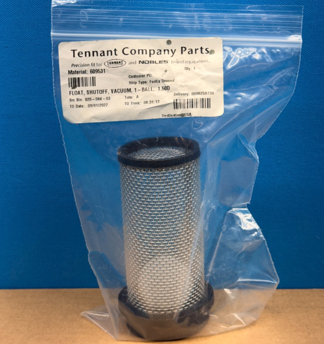Tennant 609531 Vacuum Shutoff Float 1 Ball 1.50D Nobles OEM