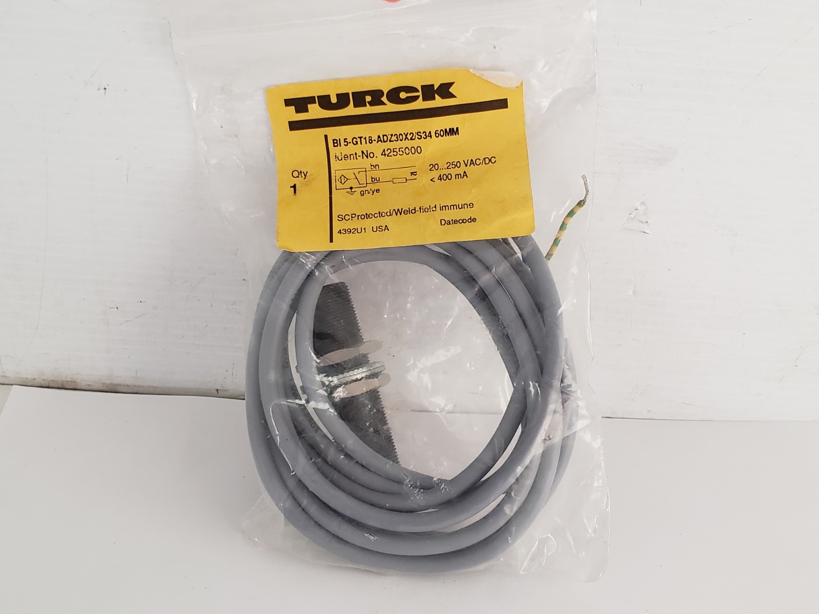 TURCK BI5-GT18-ADZ30X2/S34 INDUCTIVE SENSOR 20-250V AC/DC 60MM (4255000) NIB