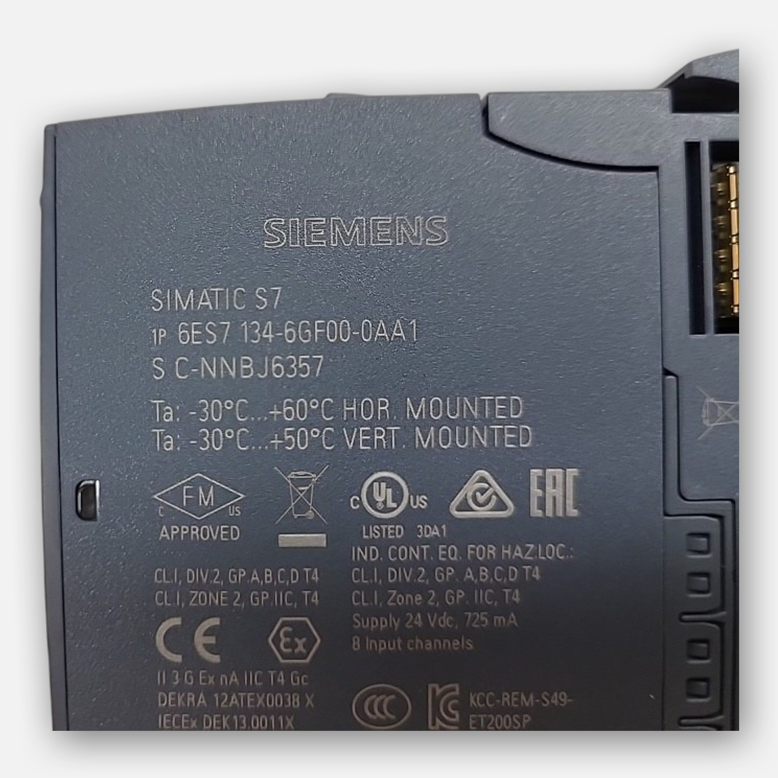 SIEMENS 6ES7 134-6GF00-0AA1 ANALOG INPUT MODULE W/ 6ES7 193-6BP00-0BA0 BASE UNIT