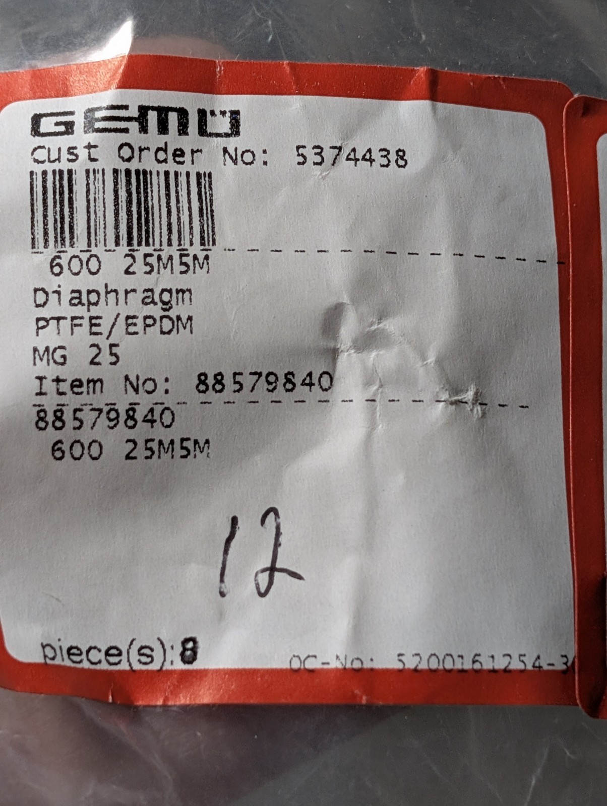 GEMU 600 25M5M PTFE/EPDM Diaphragm 88579840 MG25 New w/ Cap Single