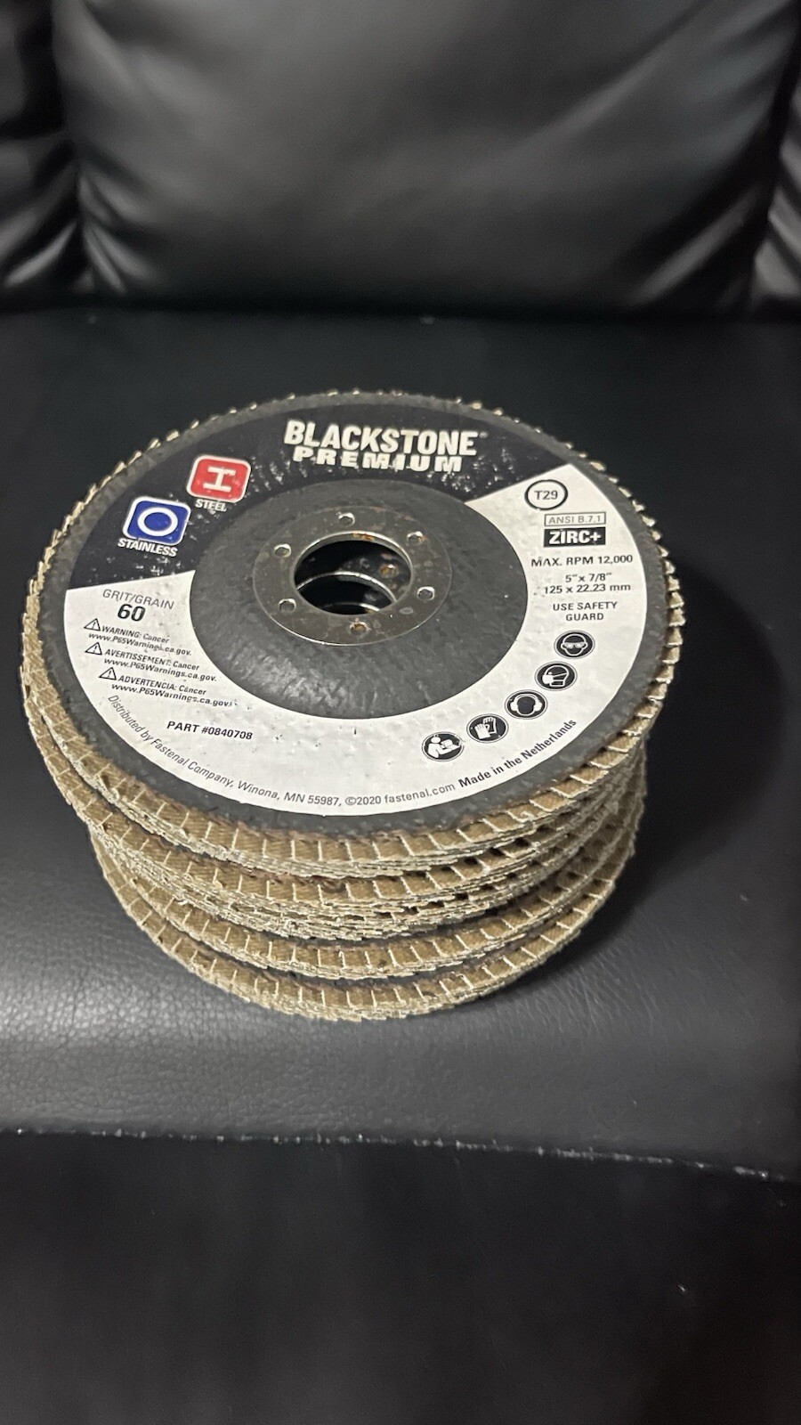 8 BLACKSTONE Premium 5” X 7/8 ZIRC Flap DISCS 60 GRIT 125×22.23mm(TL29) 0840708