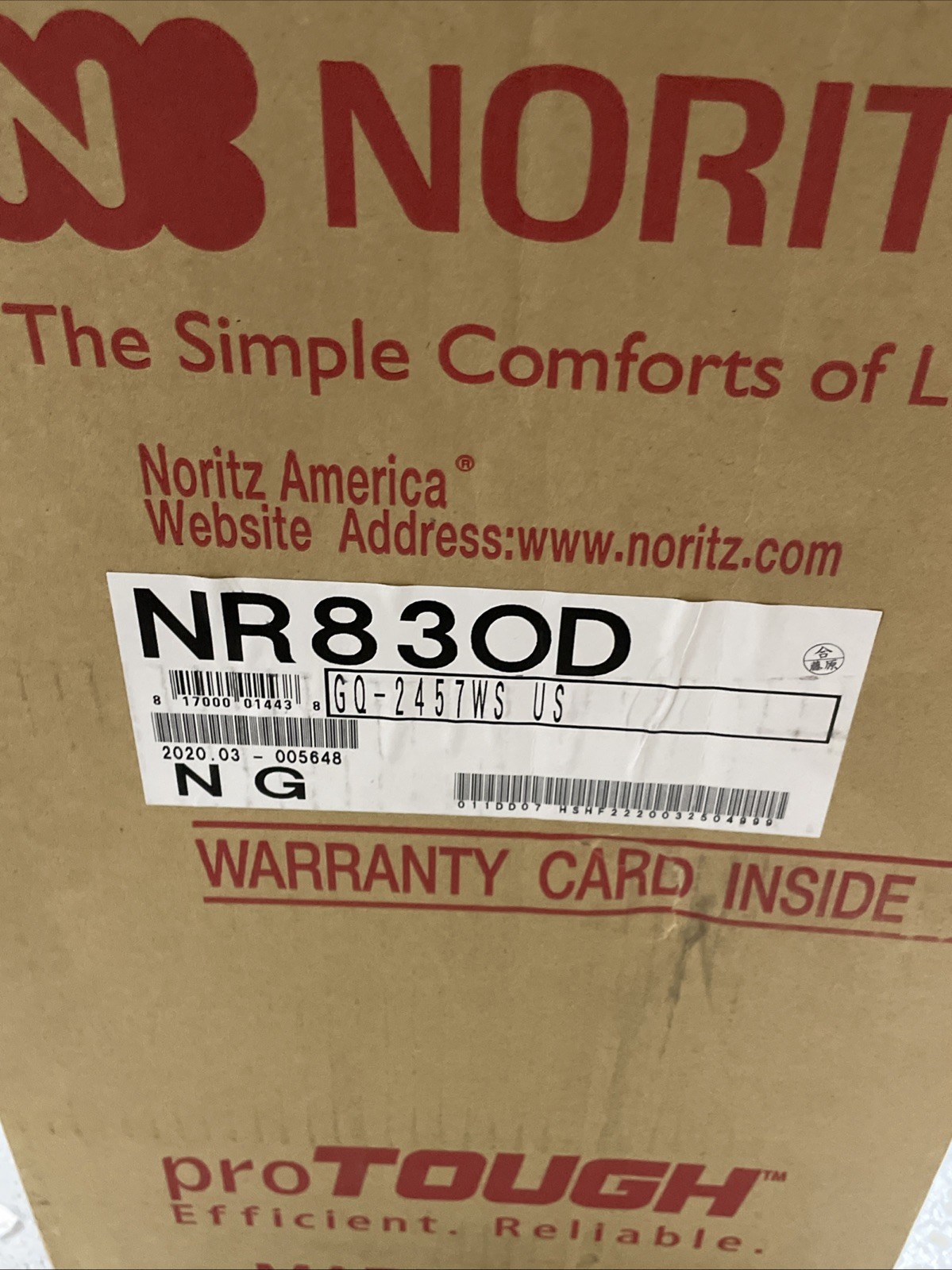 Noritz NR83ODNG 180K BTU Nat Gas Tankless Water Heater Outdoor
