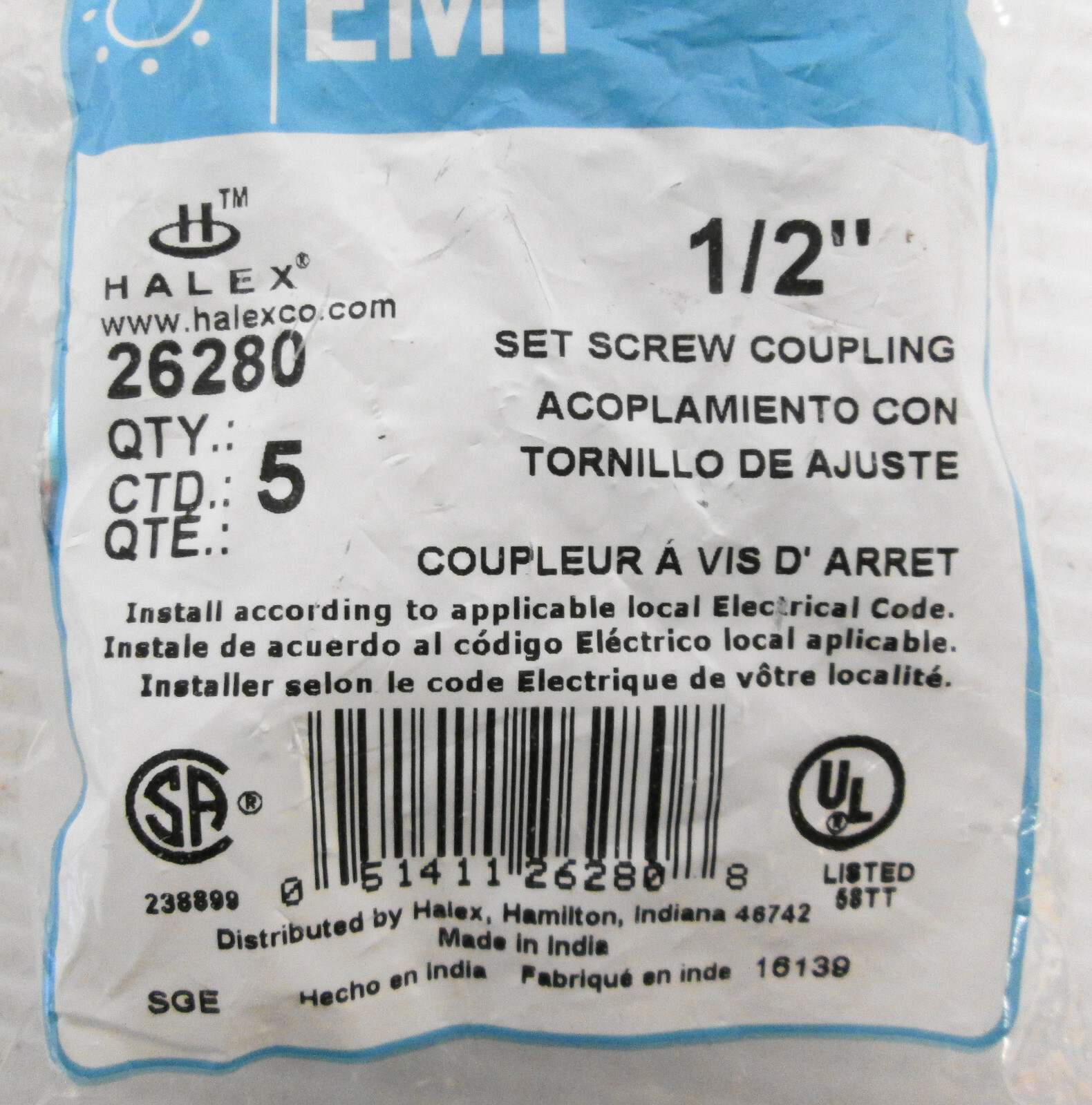 Halex EMT 26280 Set Screw Coupling 1/2″ (Lot of 15)