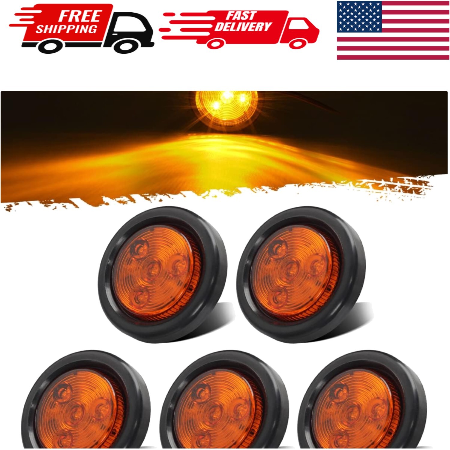 2″ Amber Round Sealed Marker Light Kit with 4 LEDs for Trailer & Truck Safety