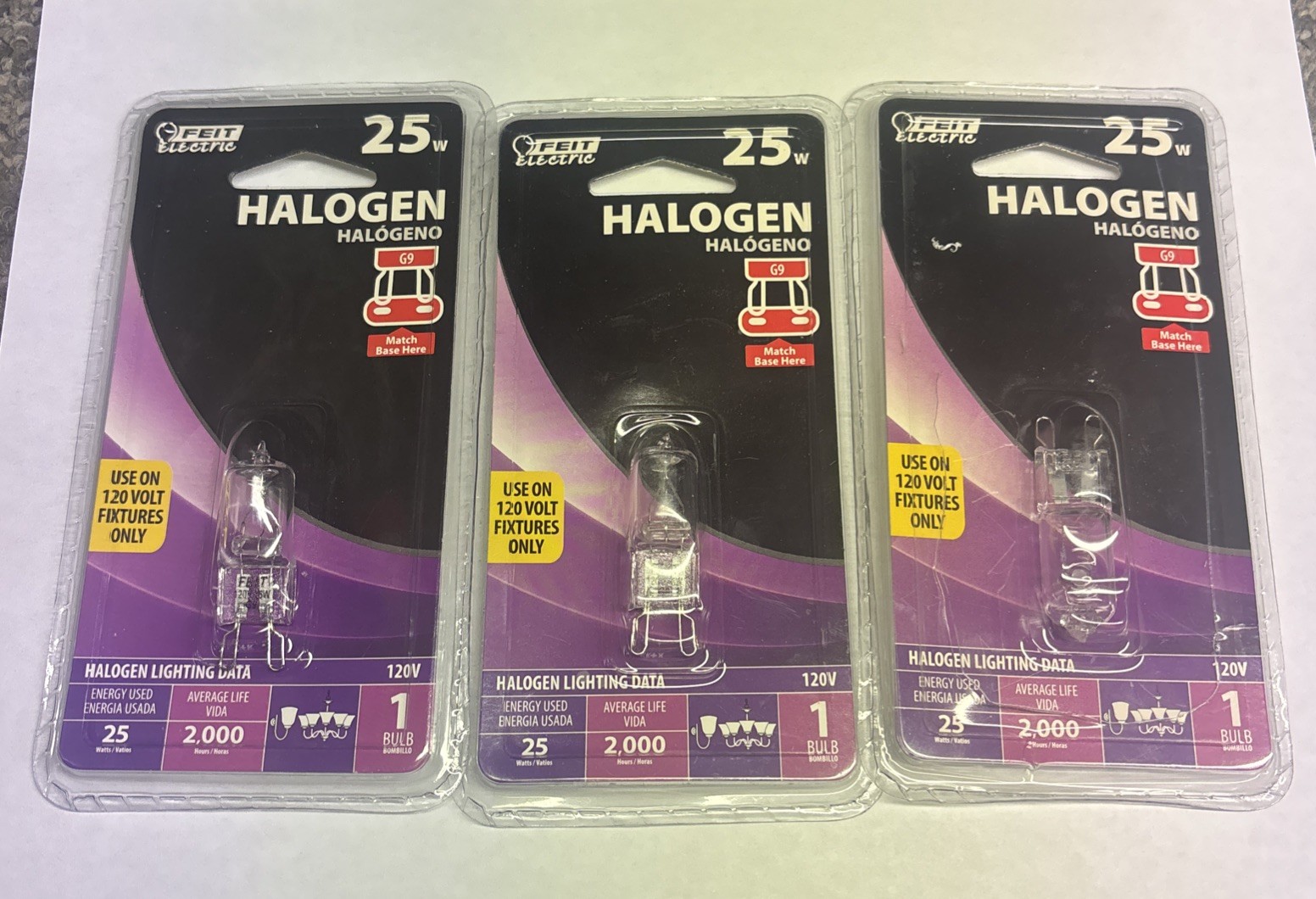 FEIT ELECTRIC Clear Bulb BPQ25/G9 / BPQ25G9 (Lot of 3)