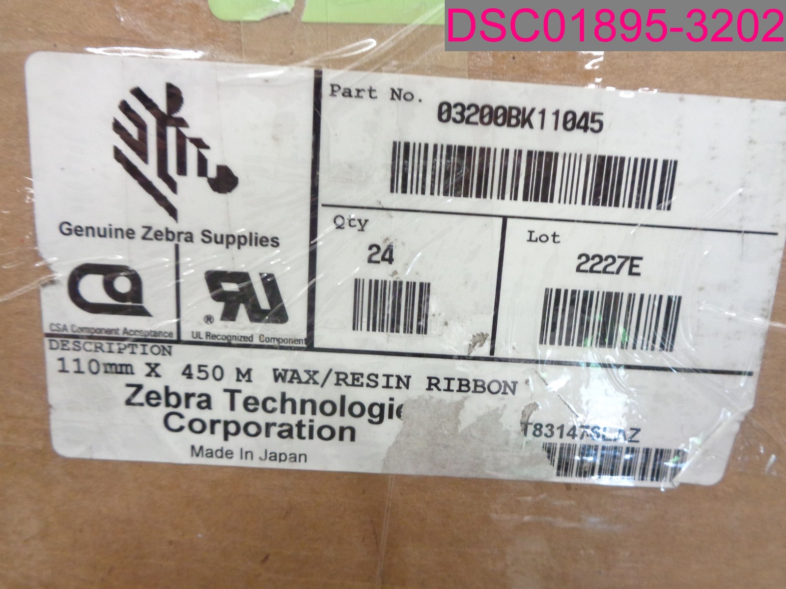 QTY=6 Rolls; Zebra 03200BK11045 Wax/Resin Ribbon 4.33″ x 1476′ (110mm x 450m)
