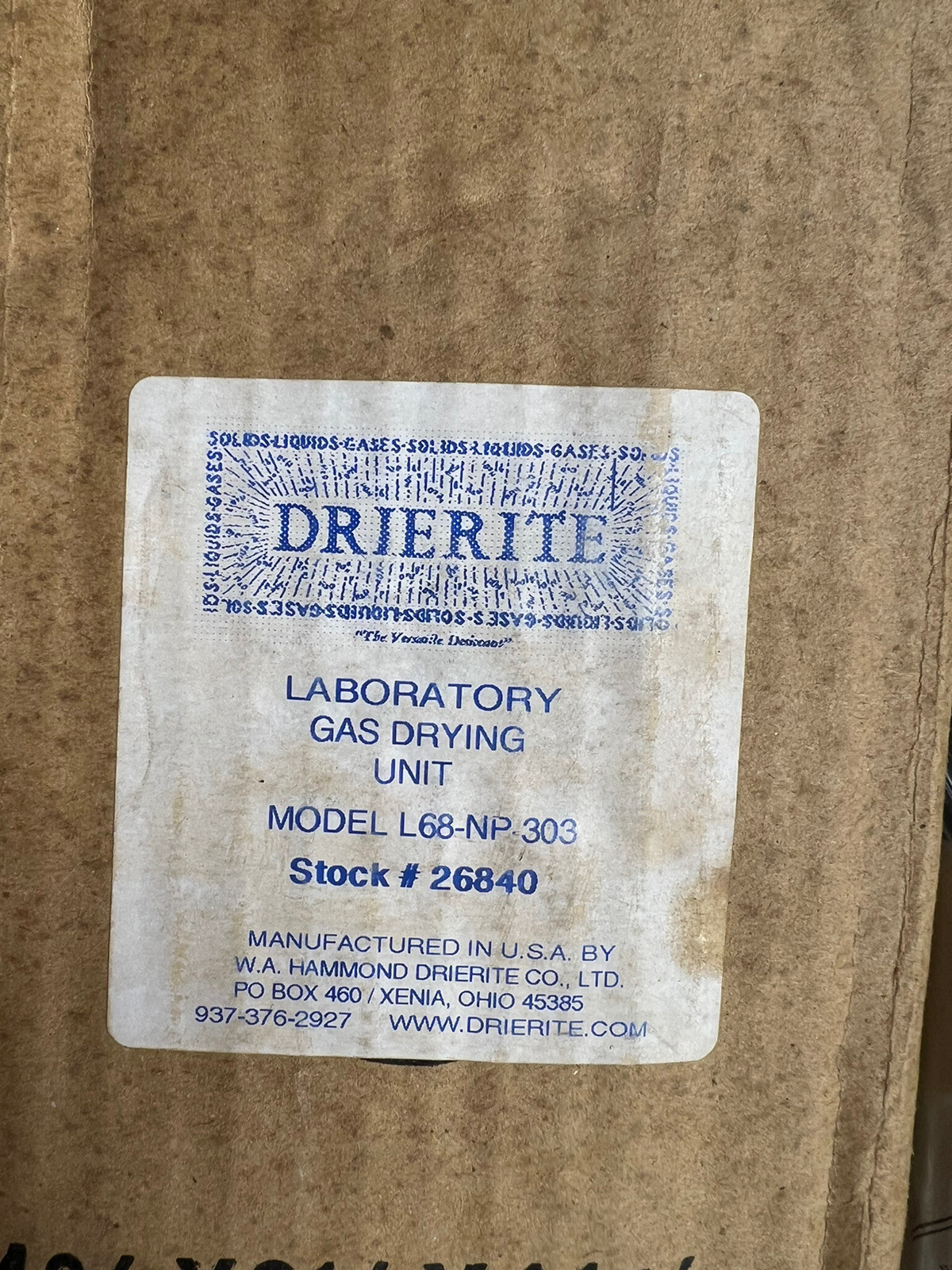 Drierite L68-NP-303 Laboratory Gas Drying Unit, 1/8 in NPT **Free Shipping**