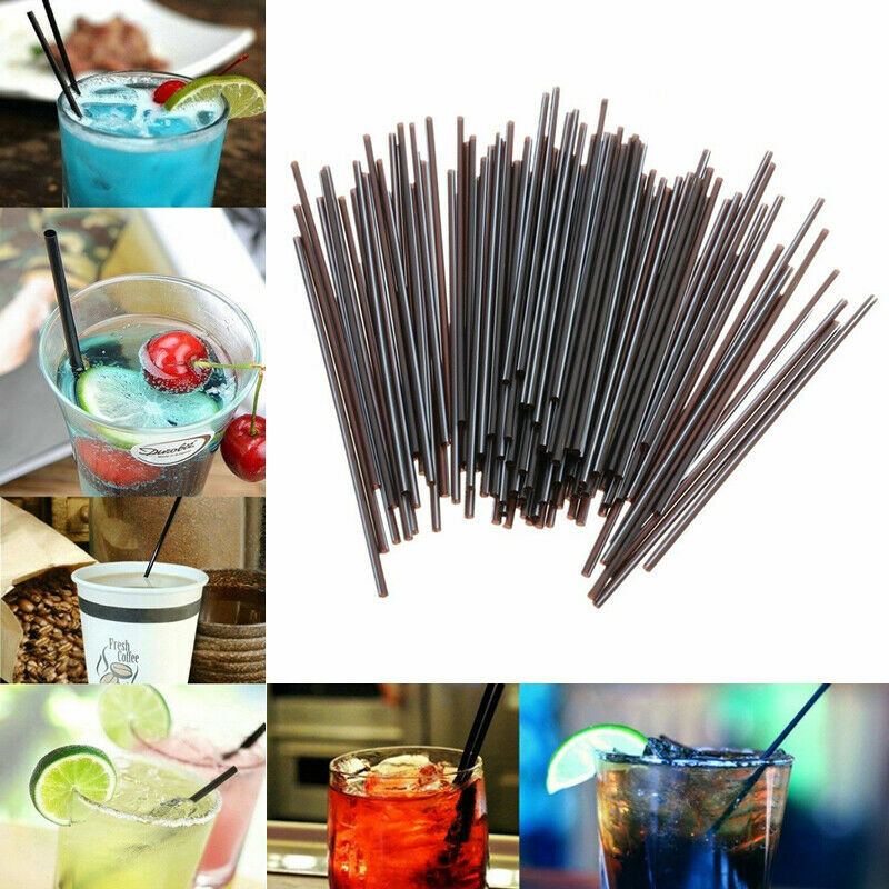 100 Flexible Straws Black Party Drinking 130mm*3mm Plastic