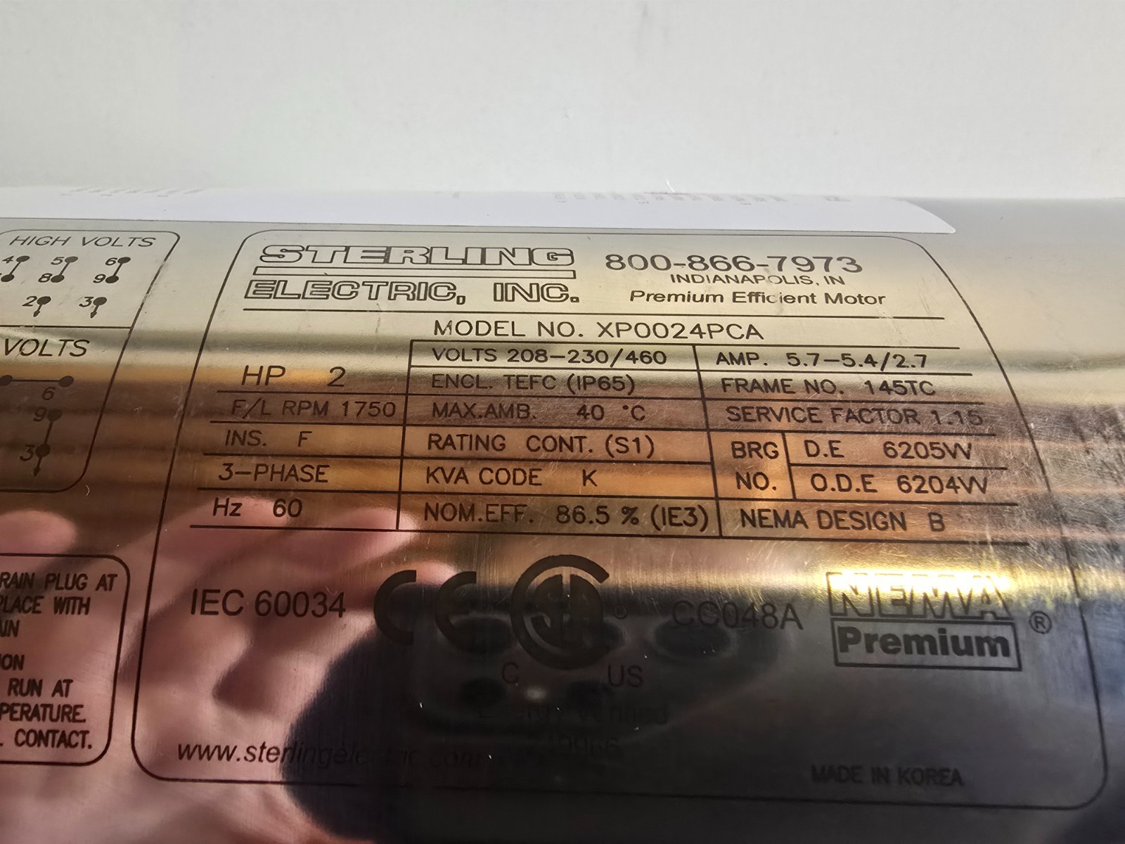 NOS! STERLING ELECTRIC NEMA PREMIUM 2.0HP STAINLESS STEEL MOTOR XP0024PCA