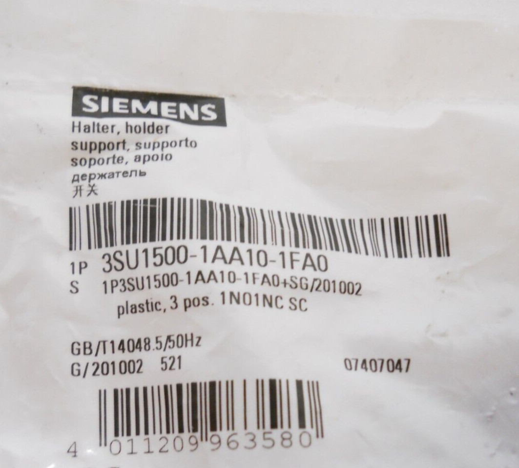 NEW SIEMENS 3SU1500-1AA10-1FA0 CONTACT HOLDER, NIB
