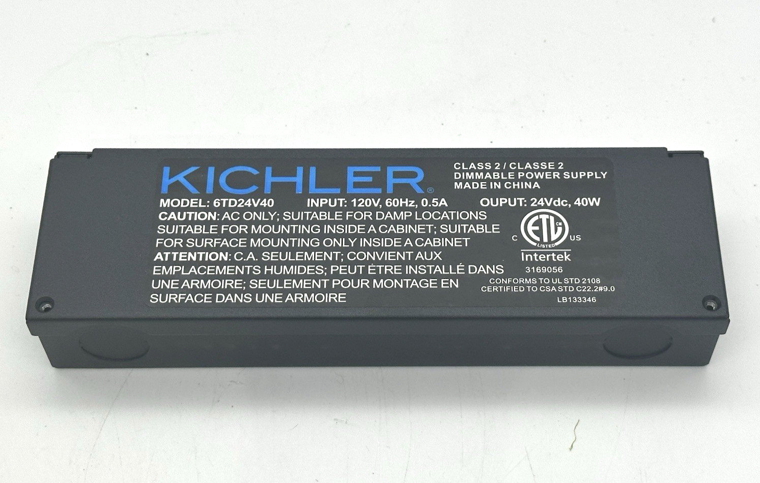 Kichler 6TD24V40BKT 24V Dimmable 40W Power Supply Textured Black,driver