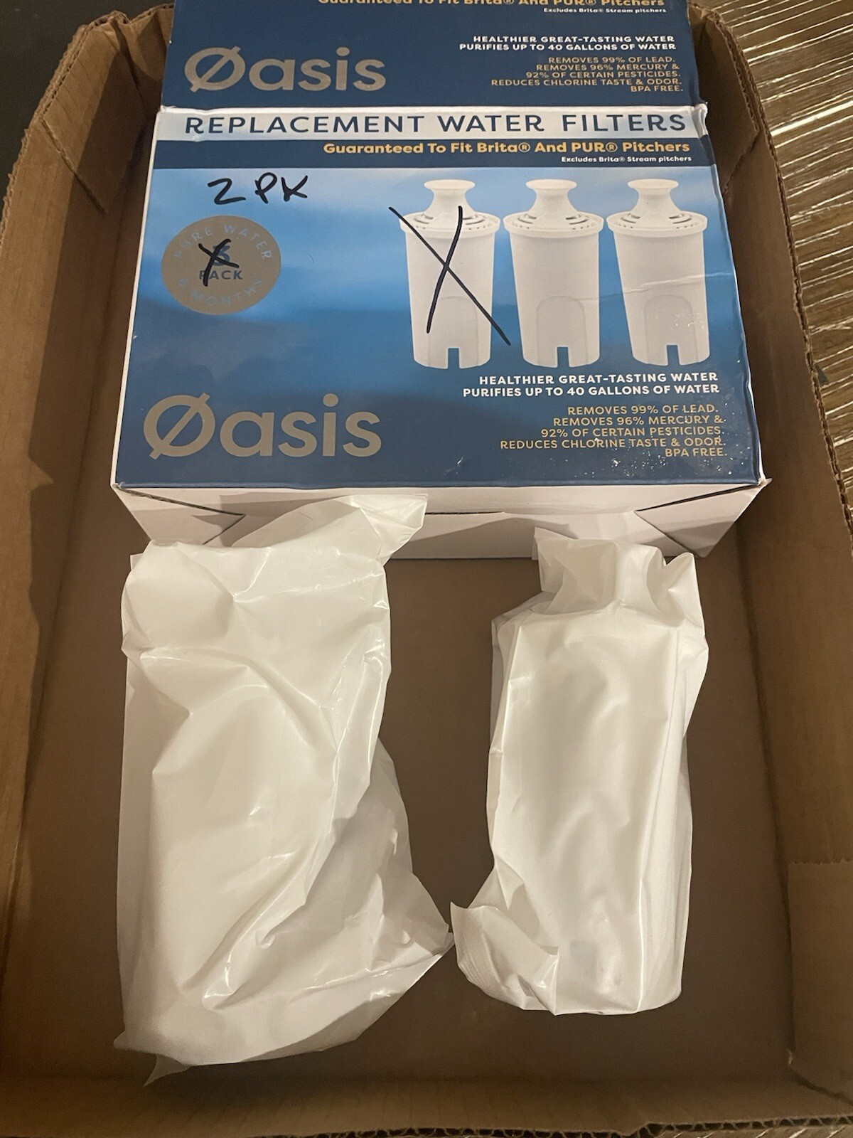 Oasis Replacement Water Filter 2 pack Guaranteed to Fit Brita and PUR Pitchers